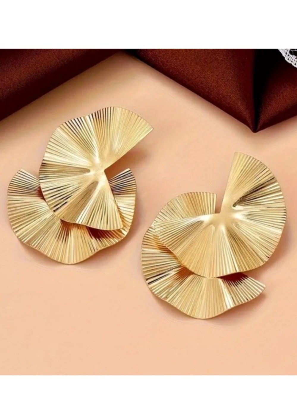 Gold Spiral Textured Statement Earrings - Women Jewelry - Picture 2 of 3